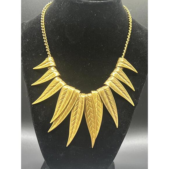 Vintage Signed Designer CARLO ZINNI Brass Leaf Fringe Collar Necklace 16.25" - Picture 5 of 7